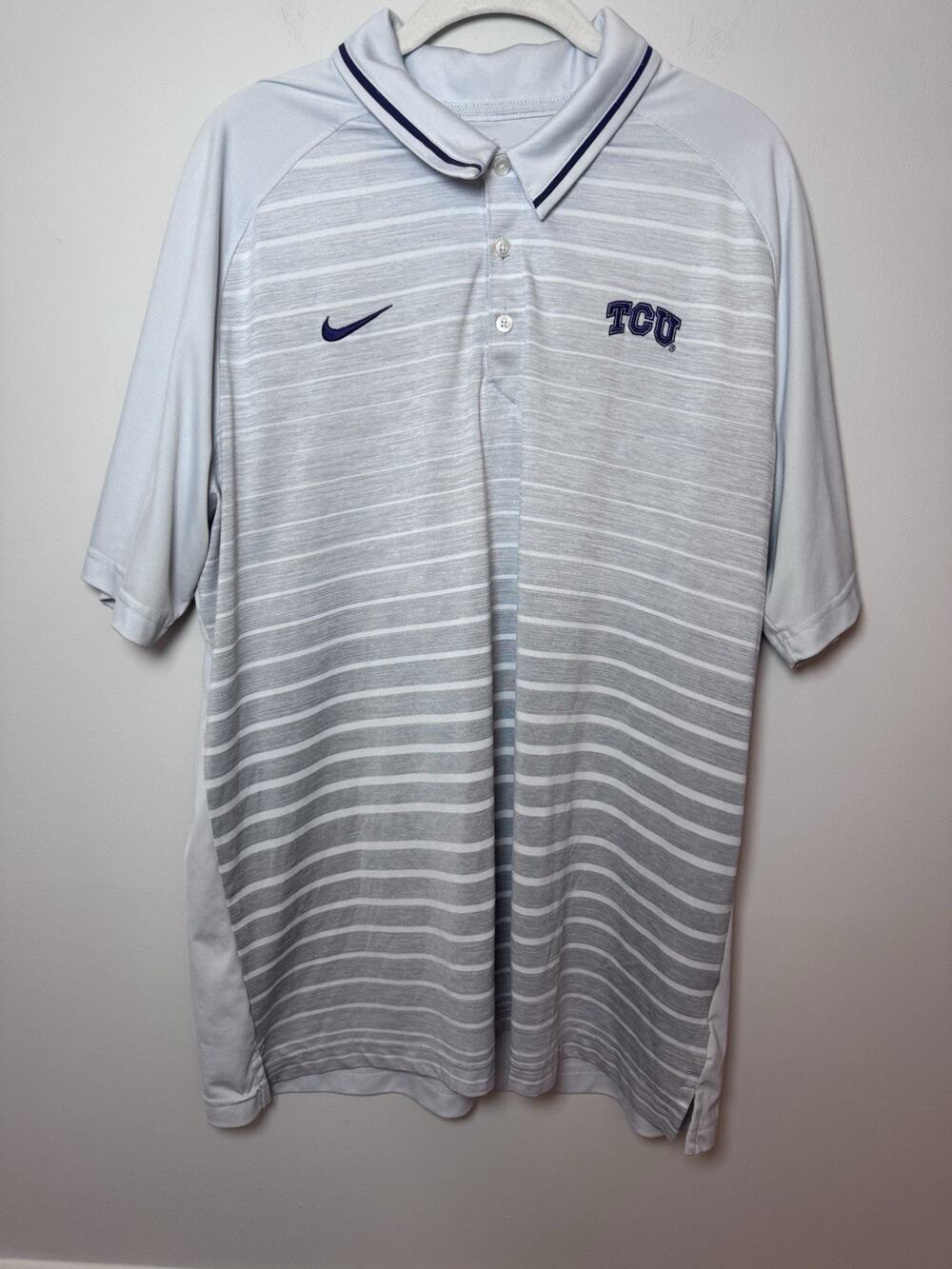 TCU Nike Horned Frogs Polo Golf Shirt Dri-Fit Football Gray NCAA Mens Size XL